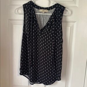LOFT Black Sleeveless Blouse with Geometric Pattern